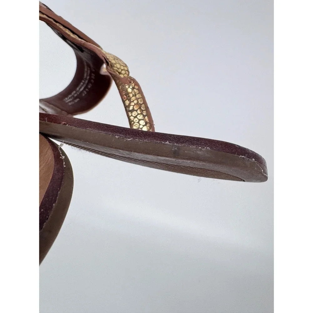 Tory Burch Miller Metallic Gold Leather Logo Thong Sandals Women's 5.5